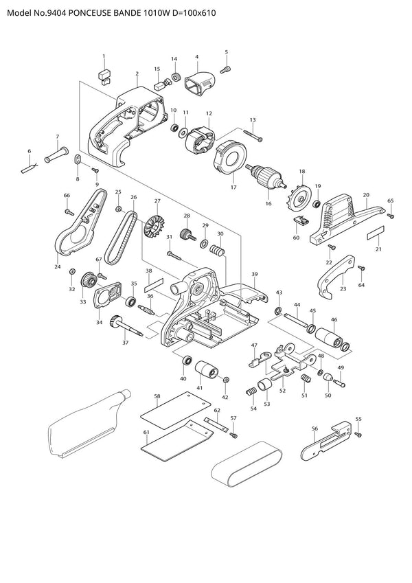 Vue éclatée Makita 9404 - page 1