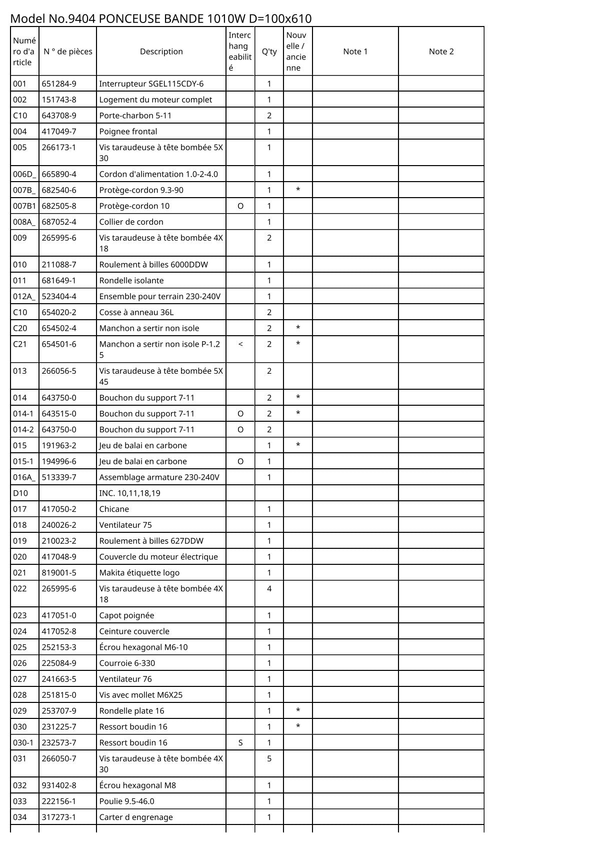 Vue éclatée Makita 9404 - page 2