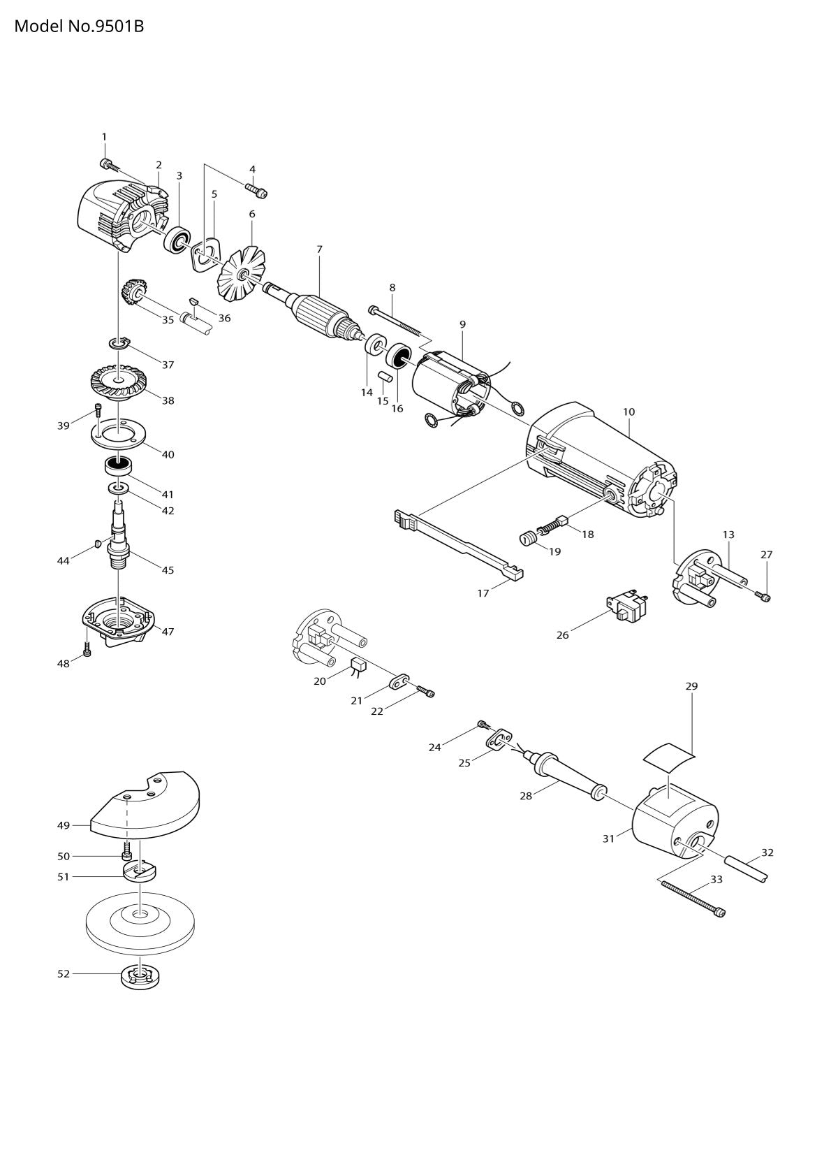Vue éclatée Makita 9501B - page 1