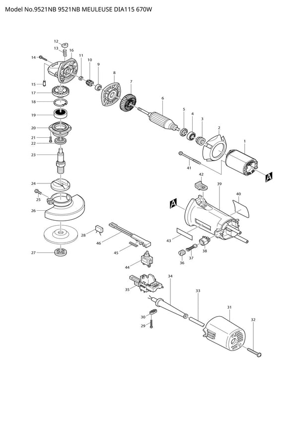 Vue éclatée Makita 9521NB - page 1
