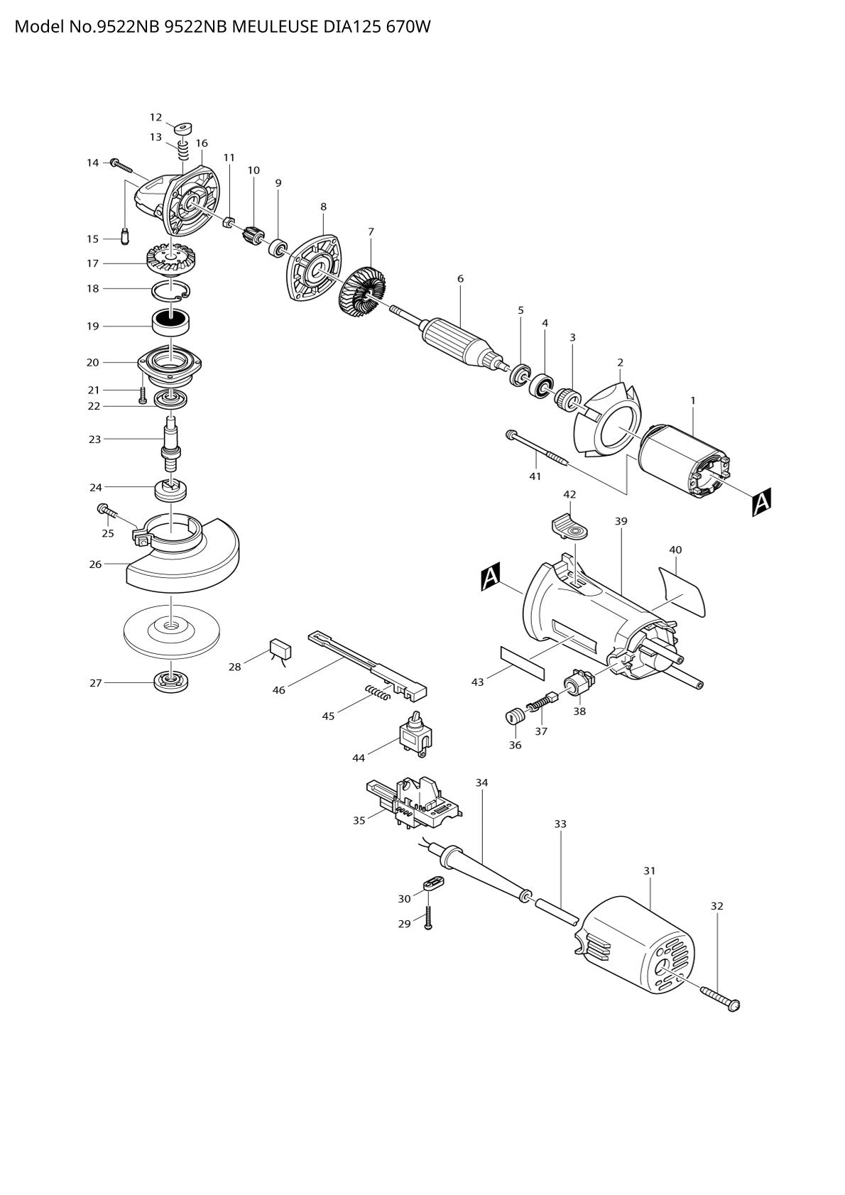 Vue éclatée Makita 9522NB - page 1