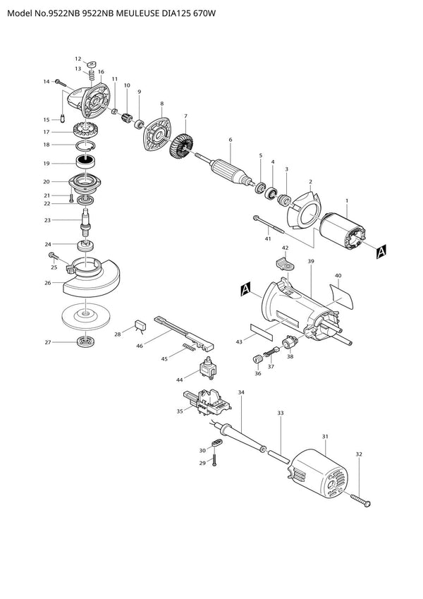 Vue éclatée Makita 9522NB - page 1