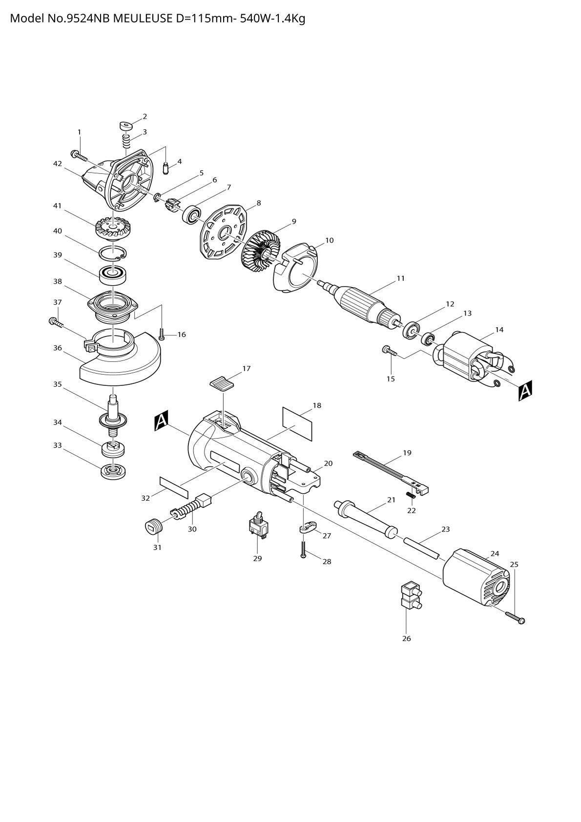 Vue éclatée Makita 9524NB - page 1