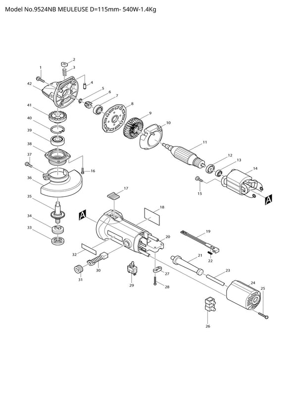 Vue éclatée Makita 9524NB - page 1