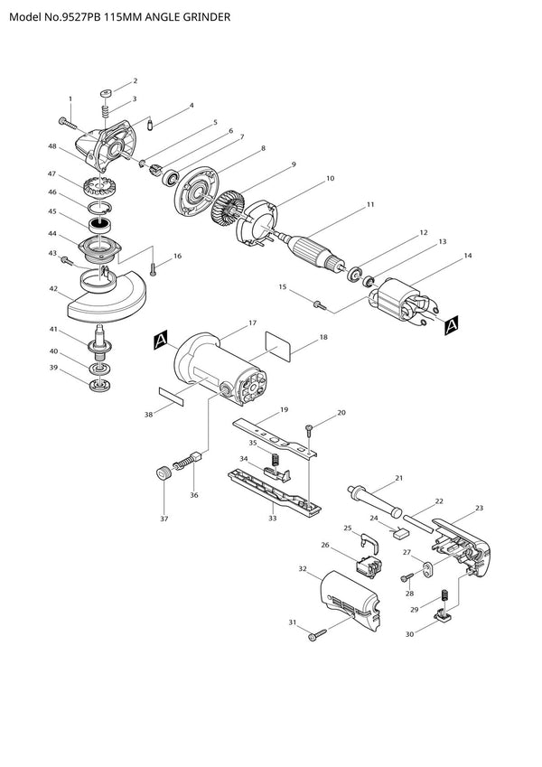Vue éclatée Makita 9527PB - page 1
