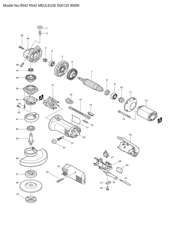 Vue éclatée Makita 9542 - page 1