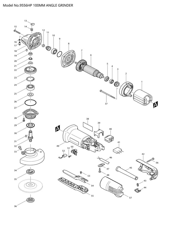 Vue éclatée Makita 9556HP - page 1