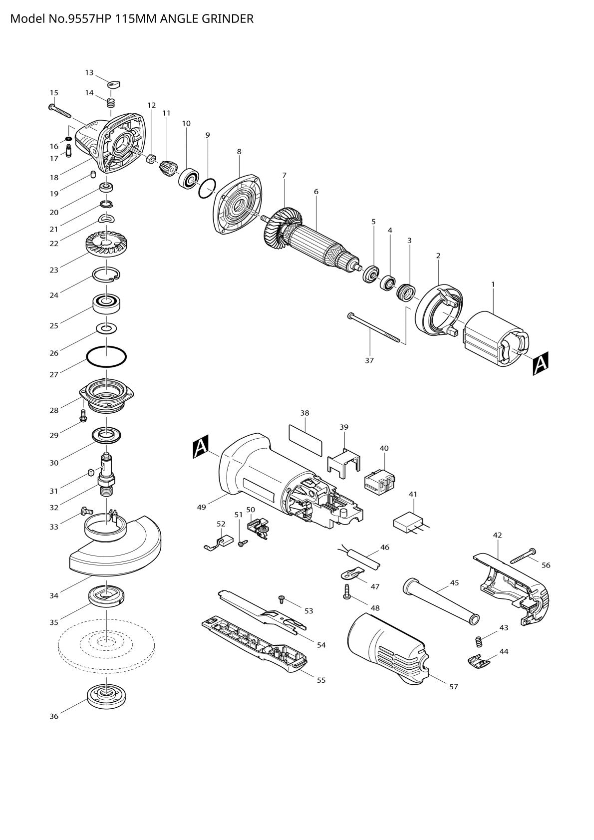 Vue éclatée Makita 9557HP - page 1