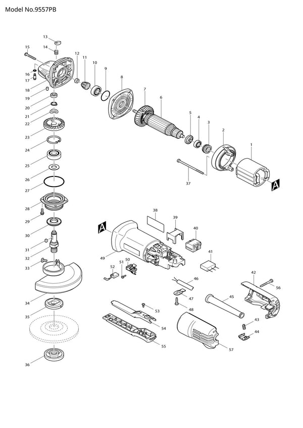 Vue éclatée Makita 9557PB - page 1