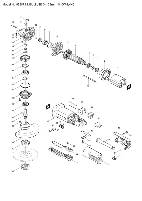 Vue éclatée Makita 9558PB - page 1