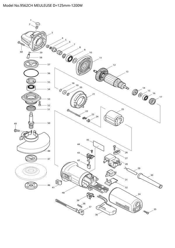 Vue éclatée Makita 9562CH - page 1