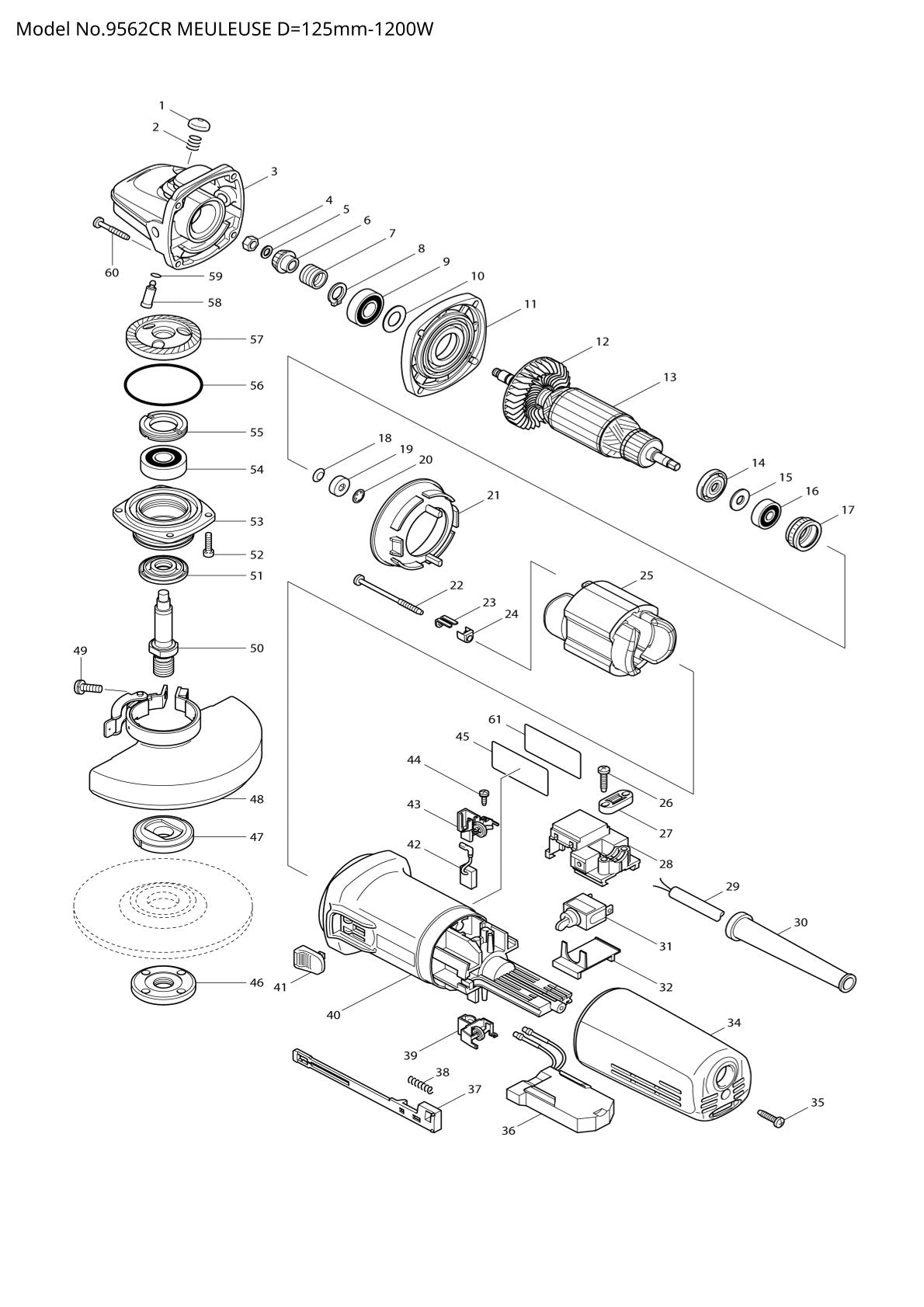 Vue éclatée Makita 9562CR - page 1