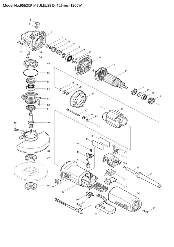 Vue éclatée Makita 9562CR - page 1
