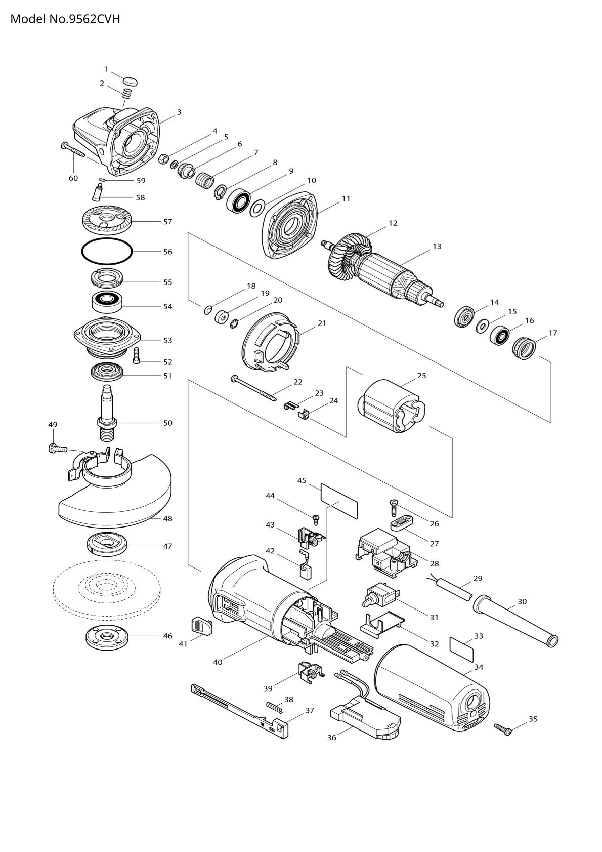 Vue éclatée Makita 9562CVH - page 1