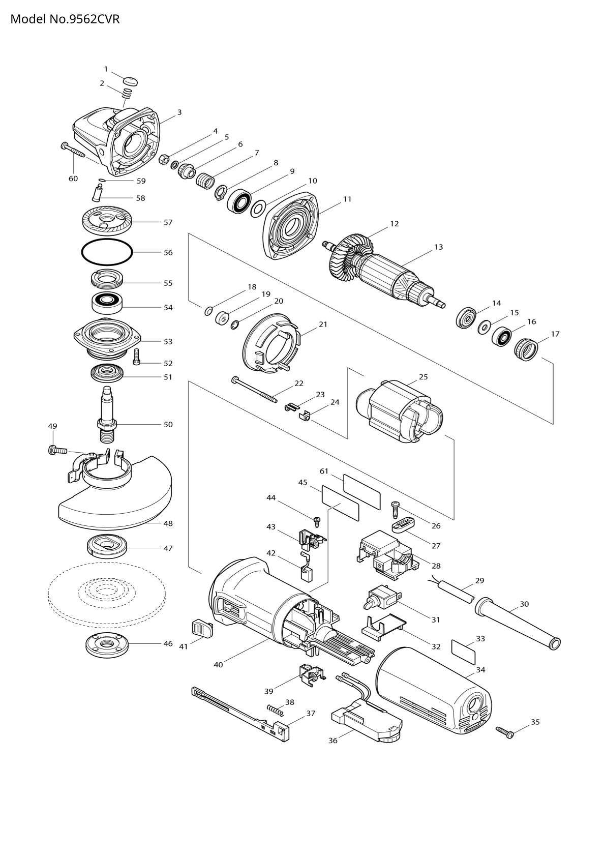 Vue éclatée Makita 9562CVR - page 1