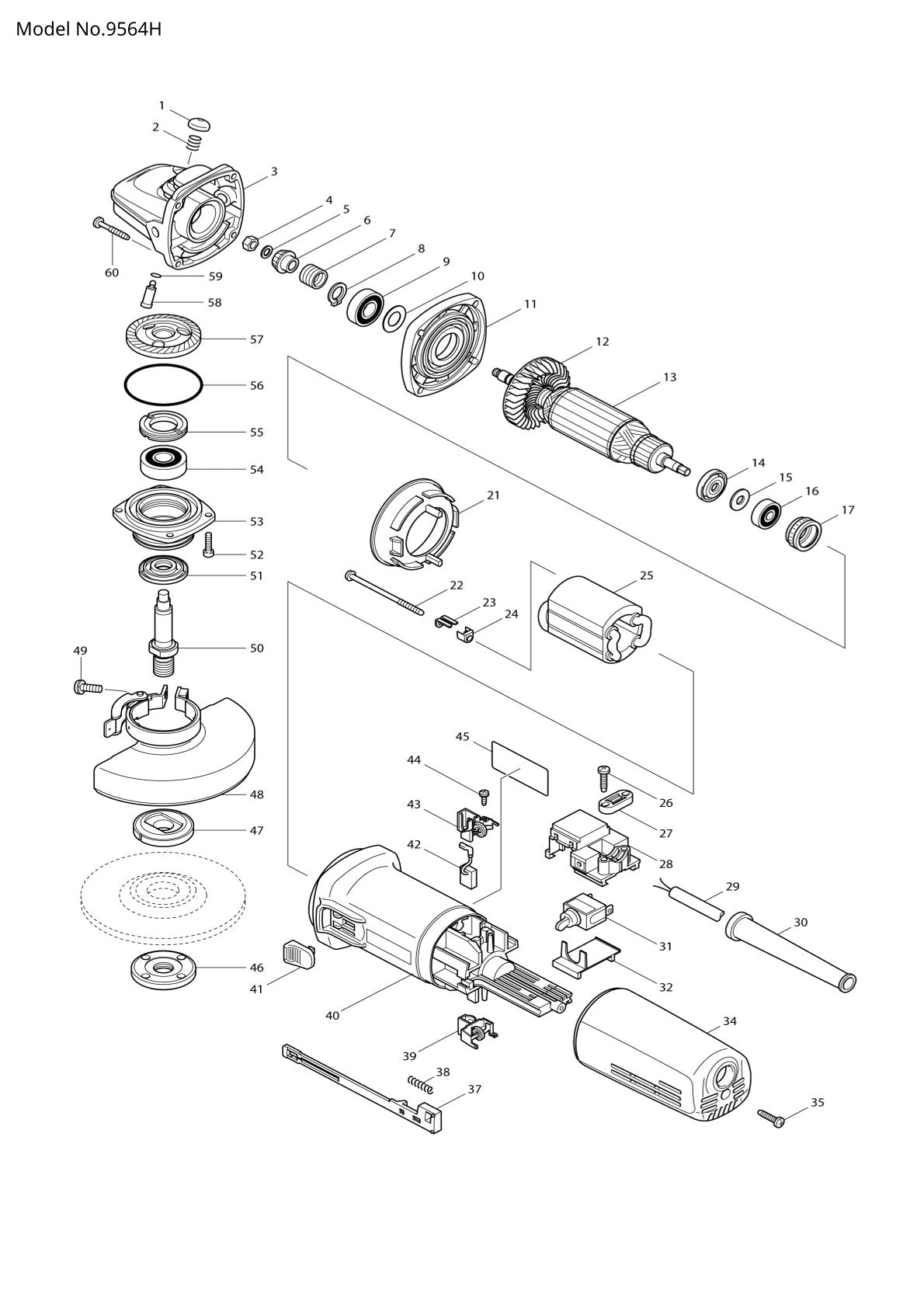 Vue éclatée Makita 9564H - page 1