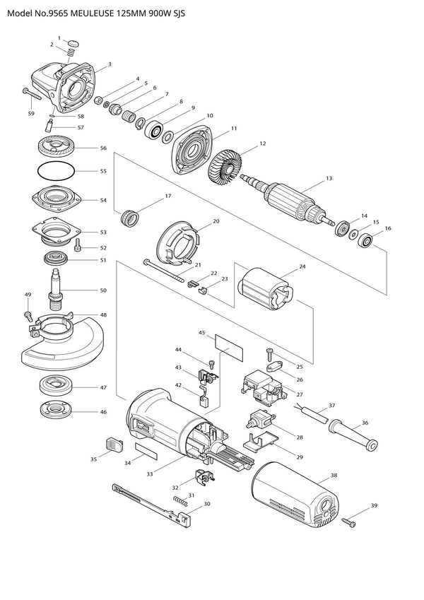 Vue éclatée Makita 9565 - page 1