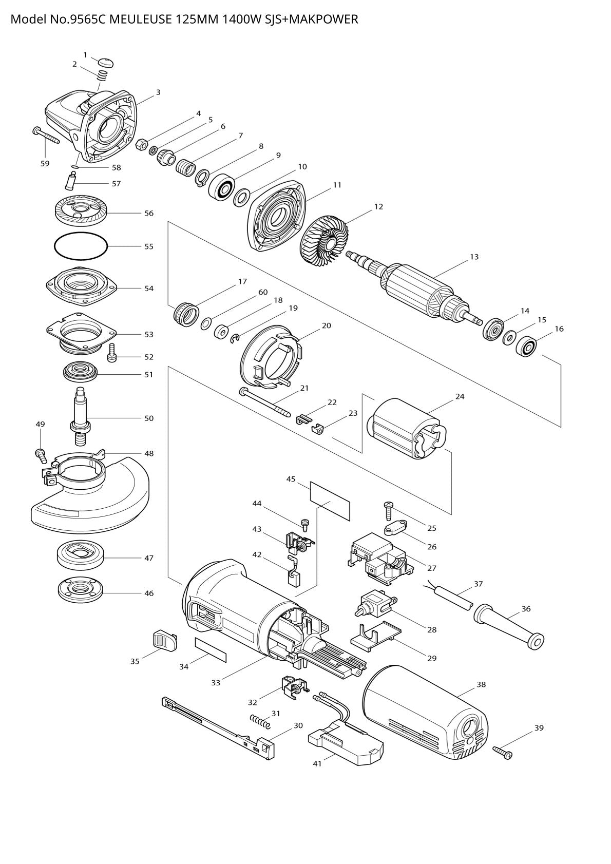 Vue éclatée Makita 9565C - page 1