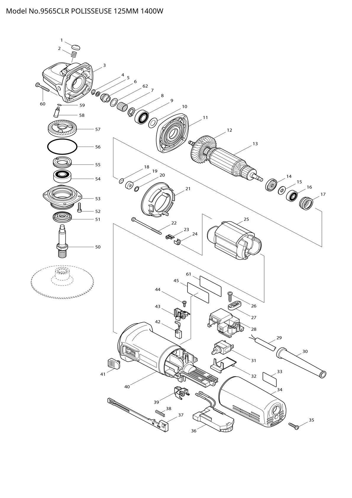 Vue éclatée Makita 9565CLR - page 1