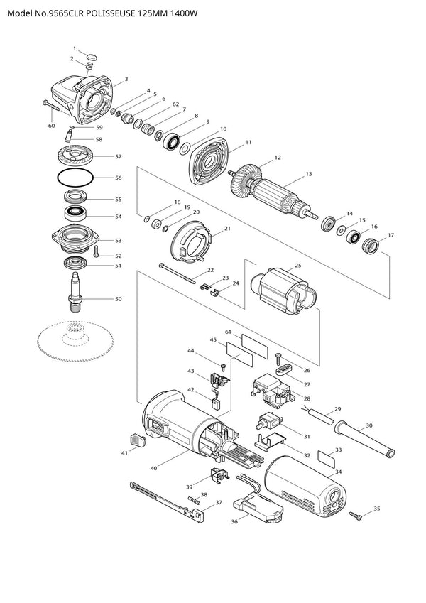 Vue éclatée Makita 9565CLR - page 1