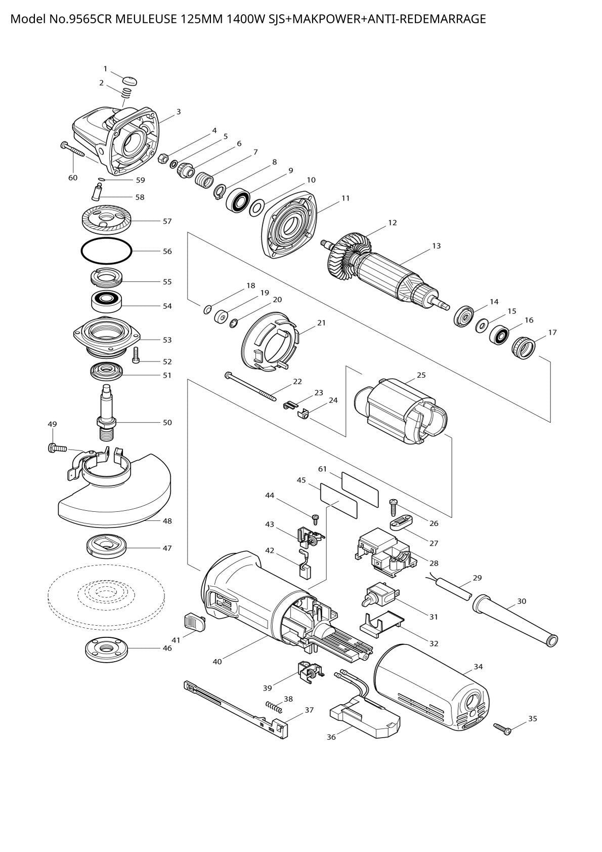 Vue éclatée Makita 9565CR - page 1