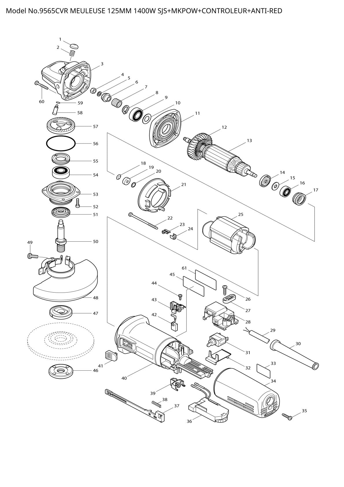 Vue éclatée Makita 9565CVR - page 1