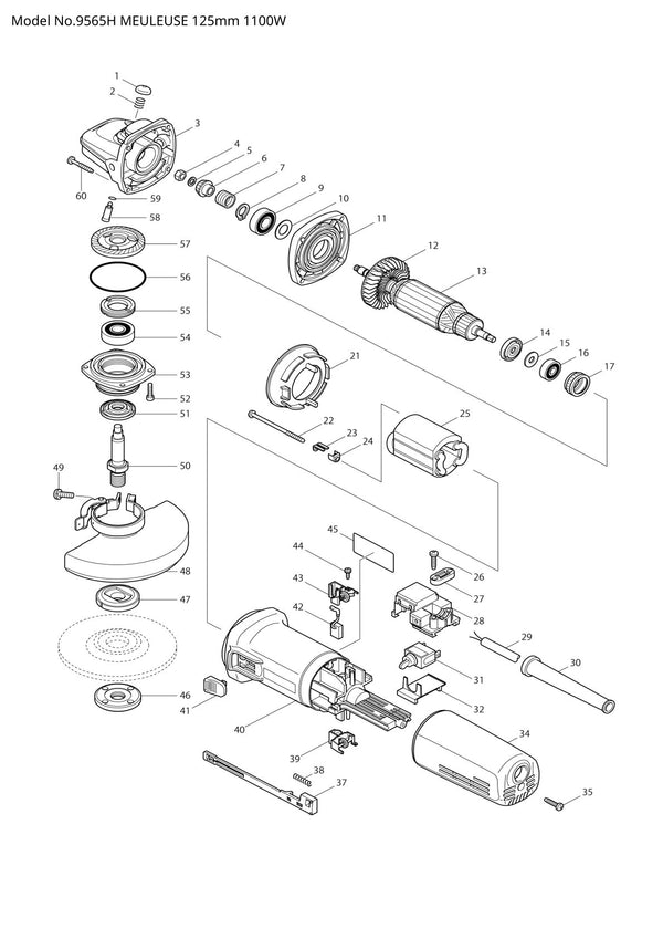 Vue éclatée Makita 9565H - page 1
