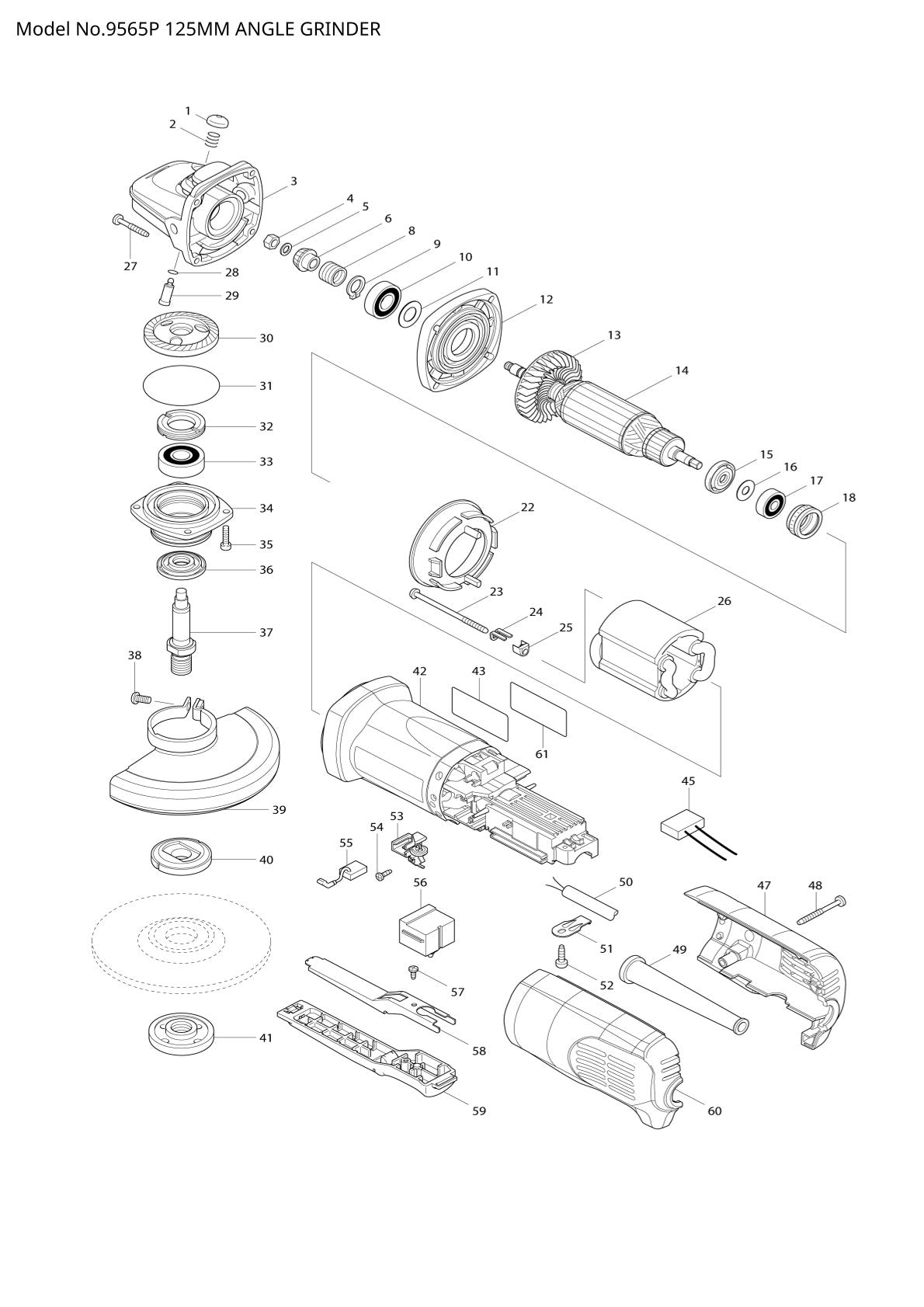 Vue éclatée Makita 9565P - page 1