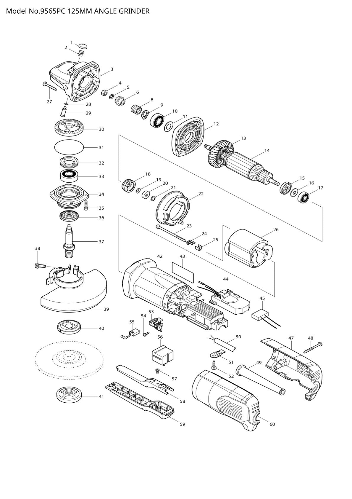 Vue éclatée Makita 9565PC - page 1