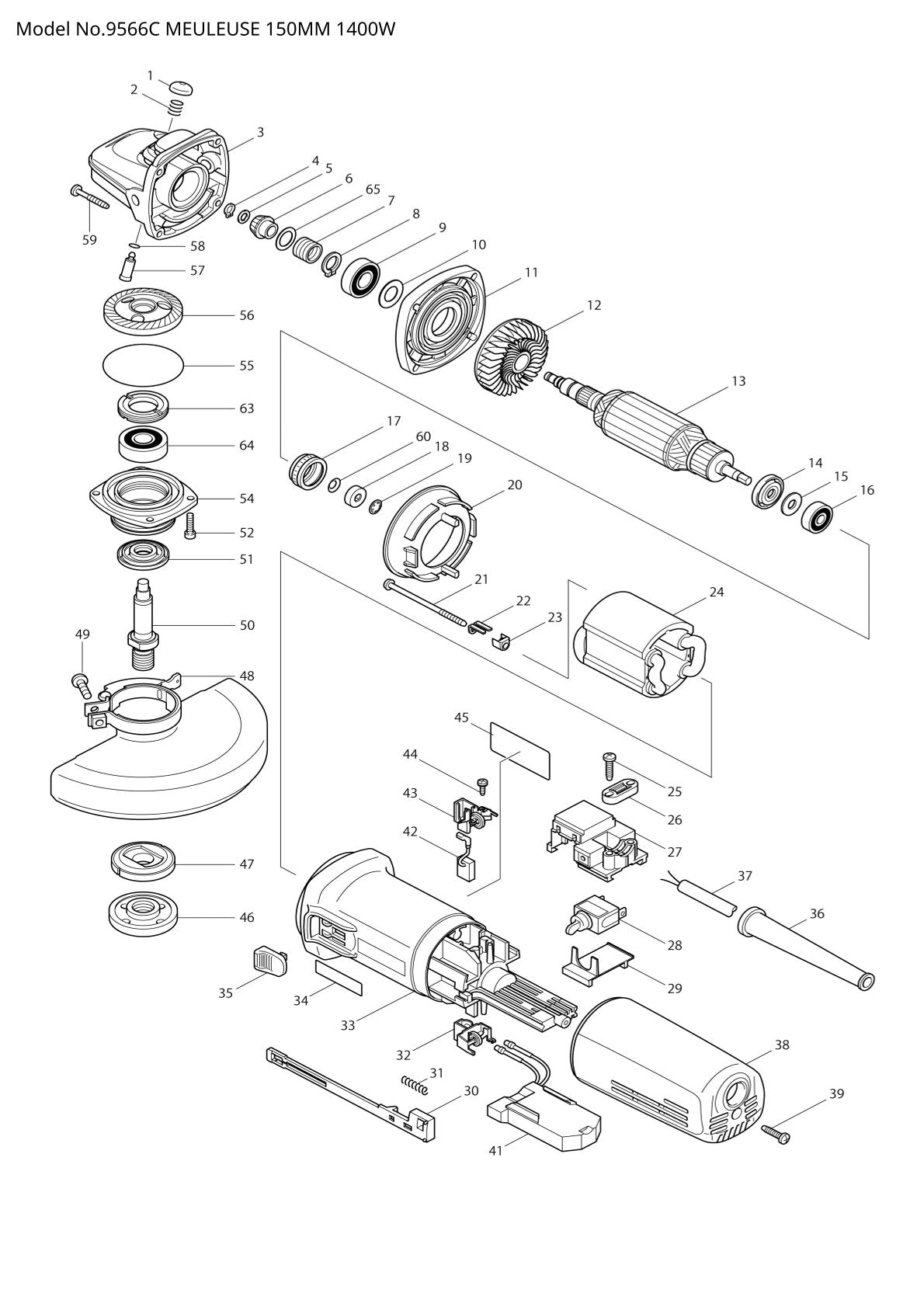 Vue éclatée Makita 9566C - page 1