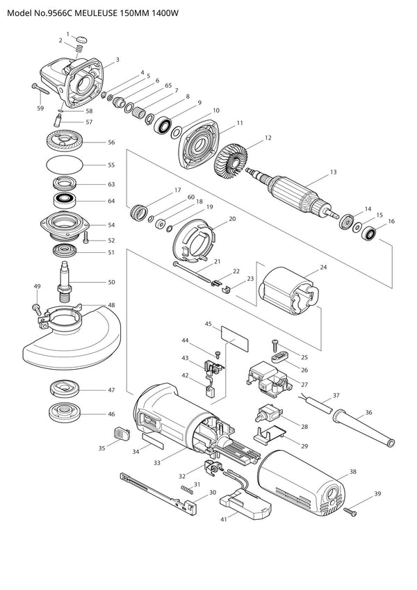 Vue éclatée Makita 9566C - page 1