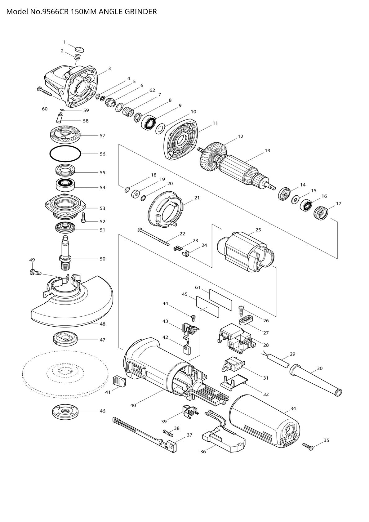 Vue éclatée Makita 9566CR - page 1