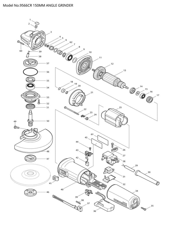 Vue éclatée Makita 9566CR - page 1