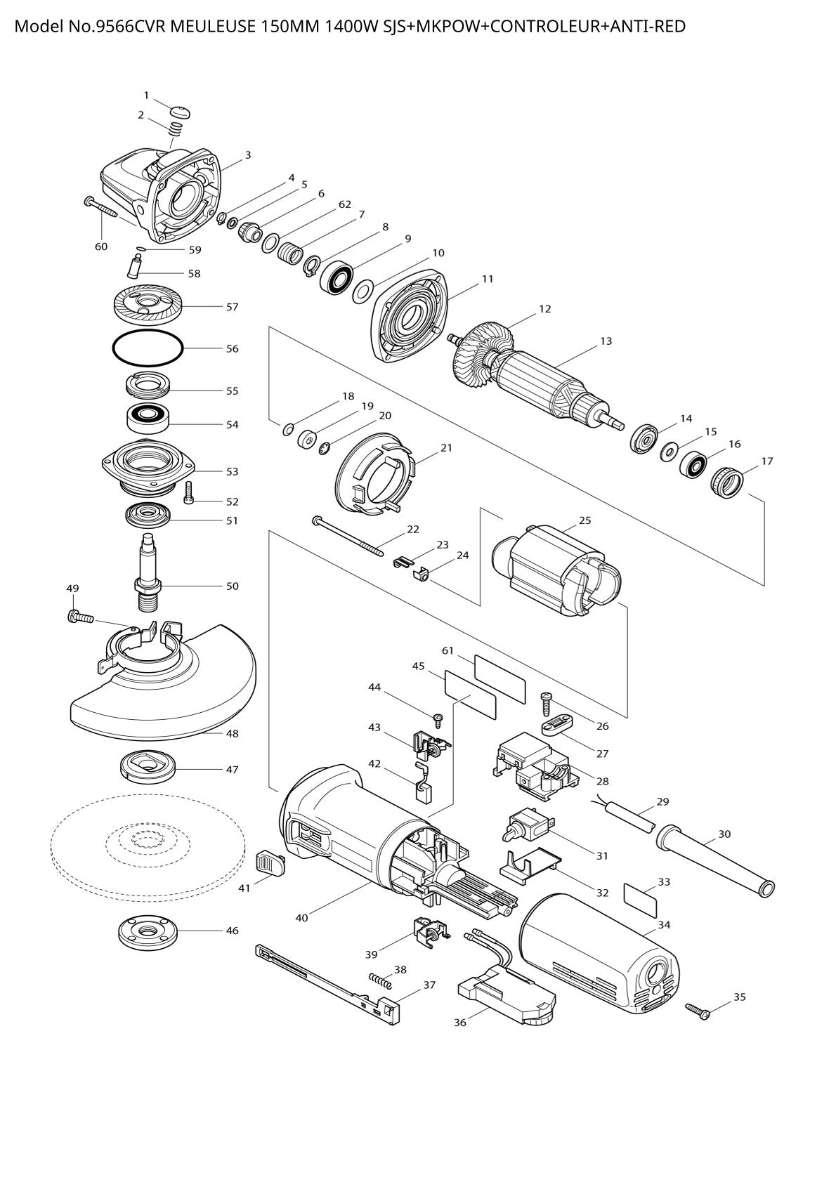 Vue éclatée Makita 9566CVR - page 1
