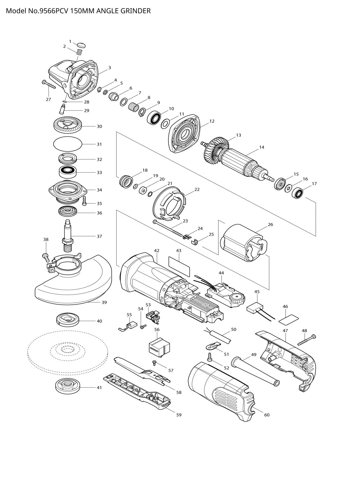 Vue éclatée Makita 9566PCV - page 1