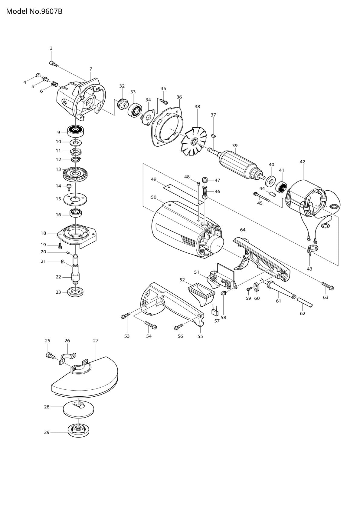 Vue éclatée Makita 9607B - page 1