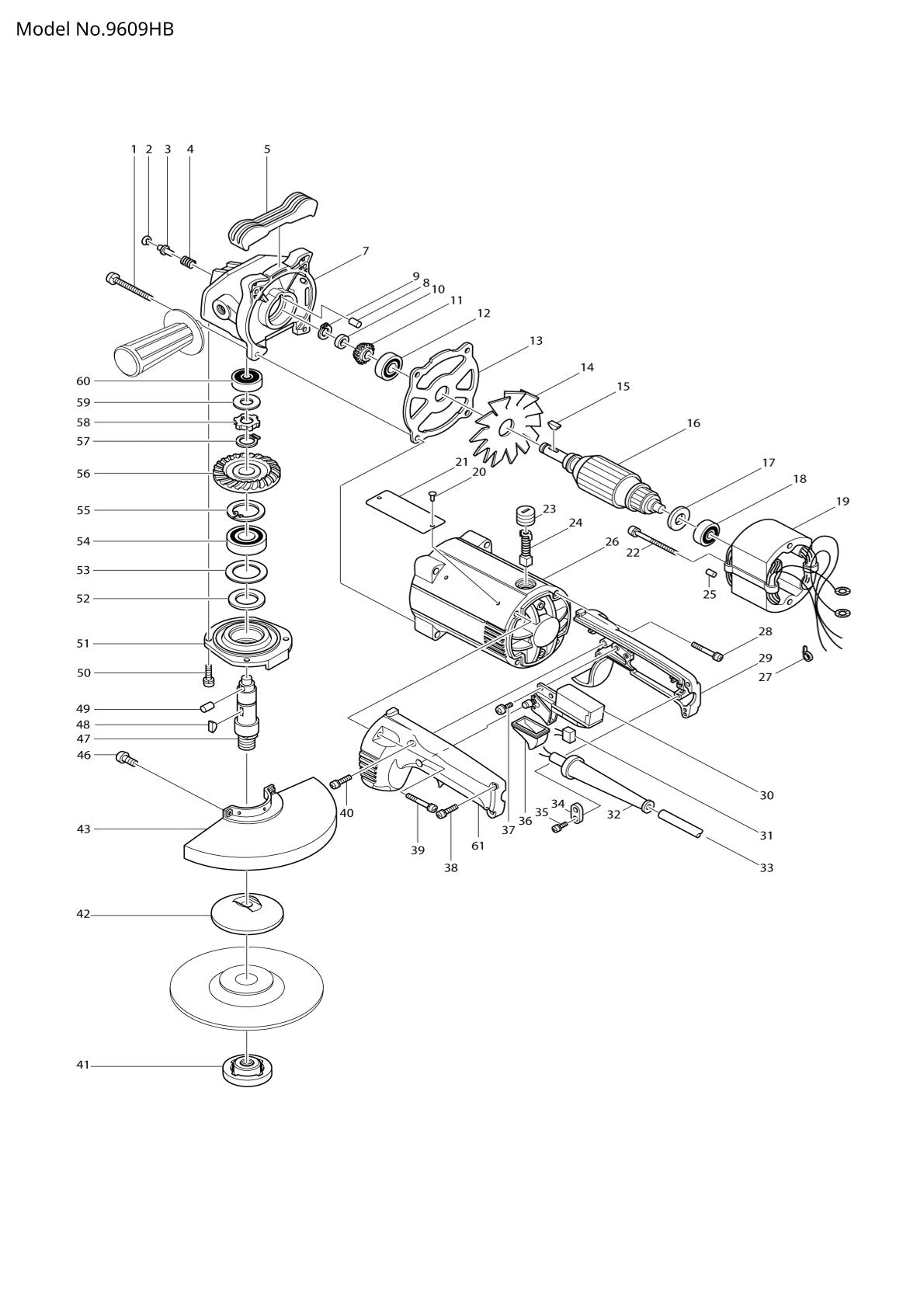 Vue éclatée Makita 9609HB - page 1