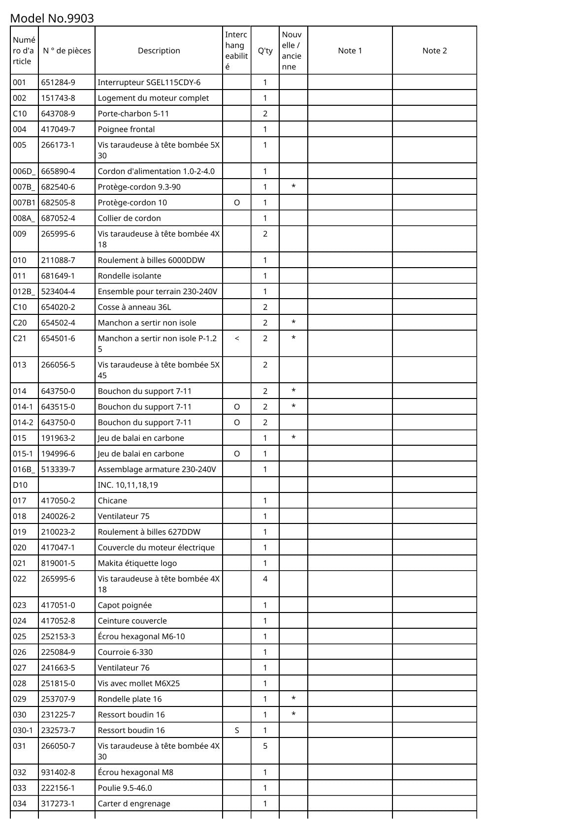 Vue éclatée Makita 9903 - page 2