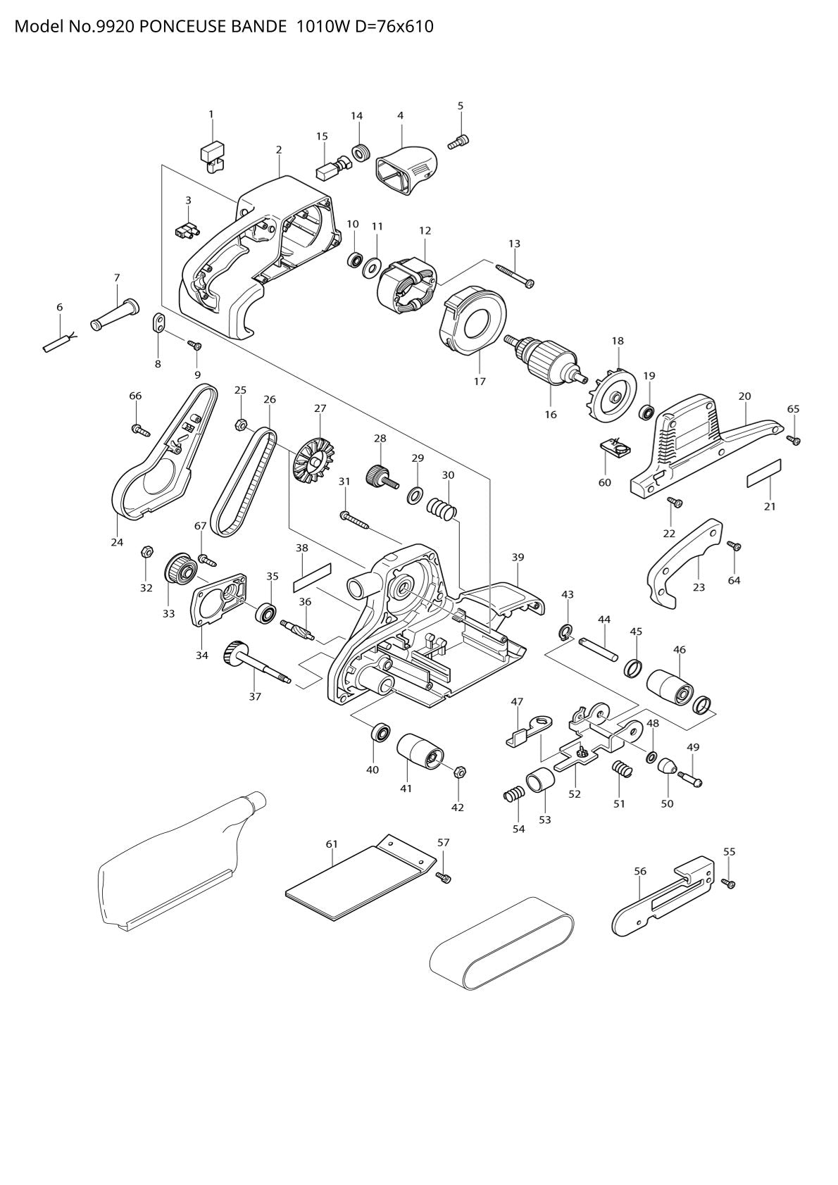 Vue éclatée Makita 9920 - page 1