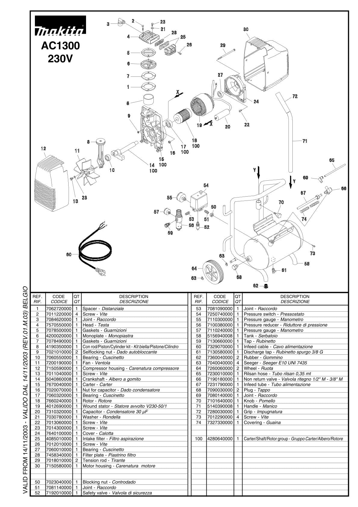 Vue éclatée Makita AC1300 - page 1