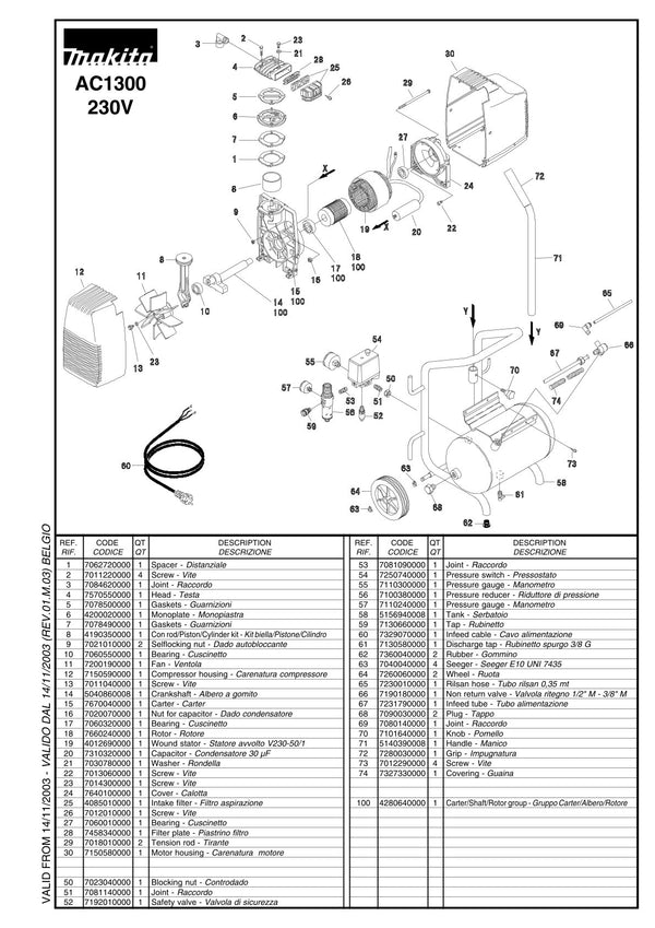 Vue éclatée Makita AC1300 - page 1