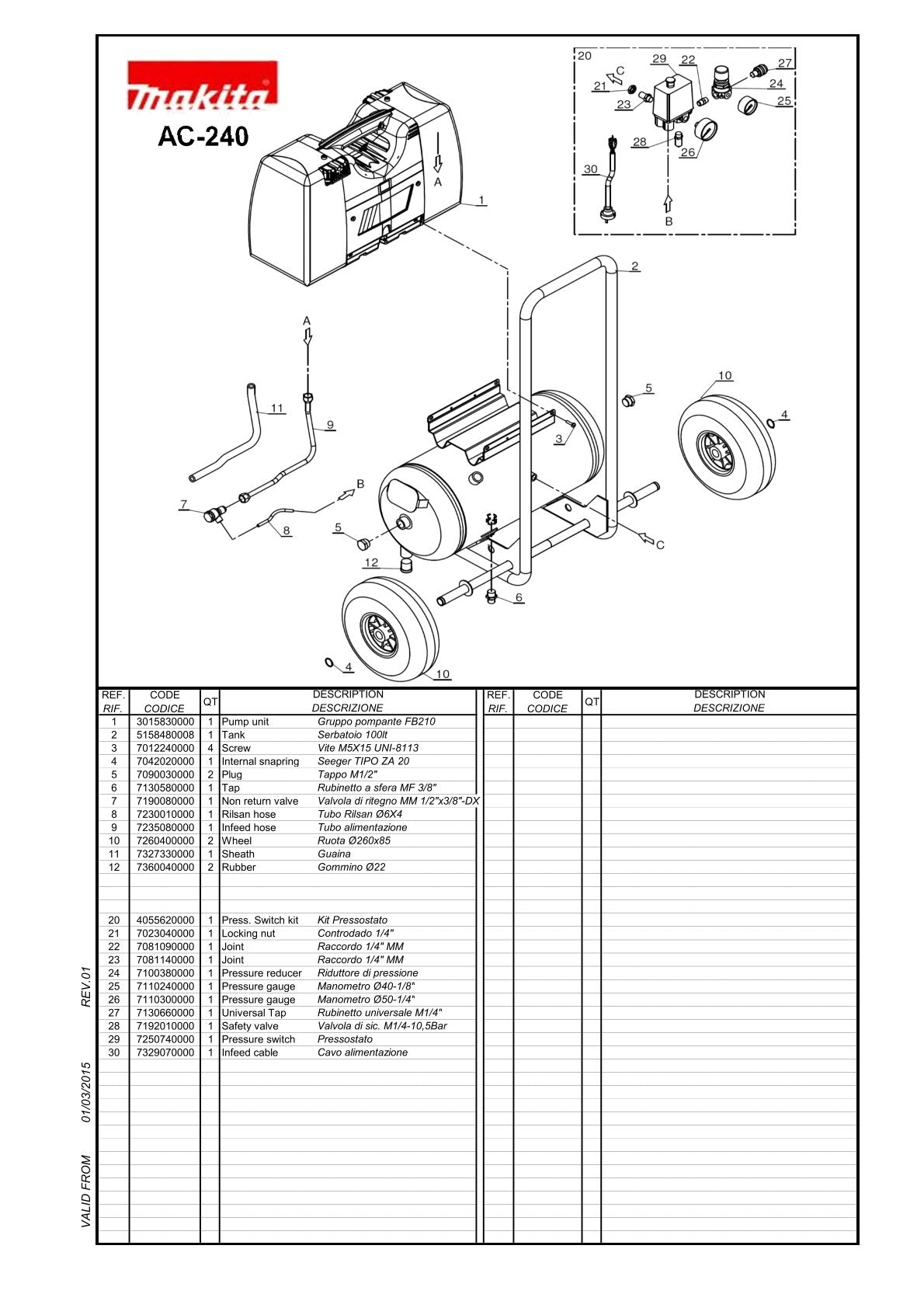 Vue éclatée Makita AC240 - page 2