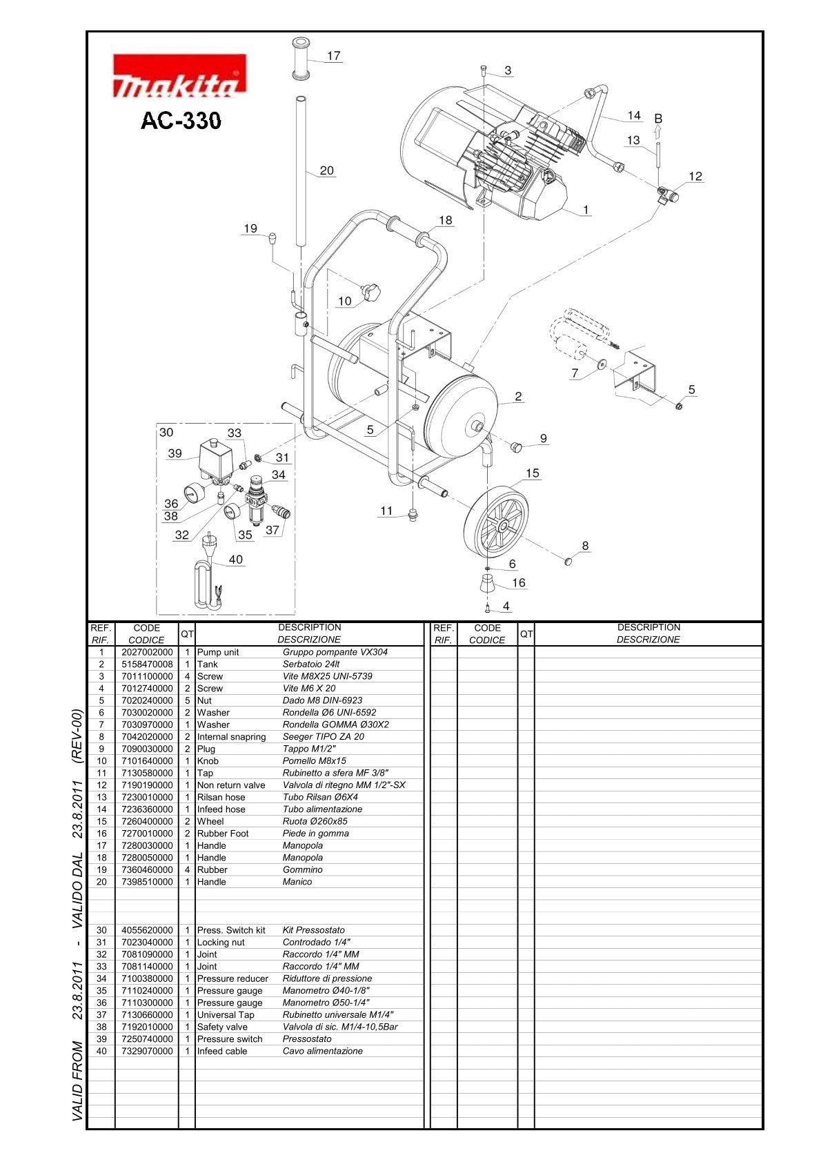 Vue éclatée Makita AC330 - page 1