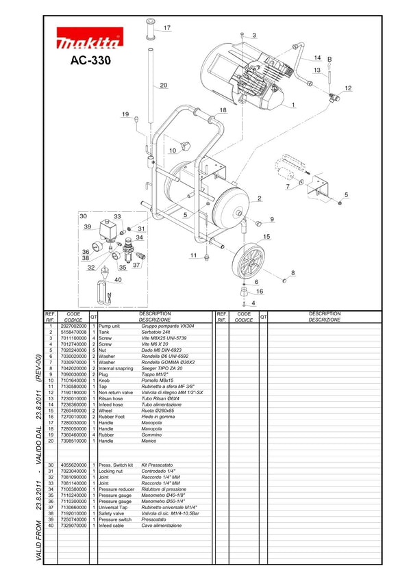 Vue éclatée Makita AC330 - page 1