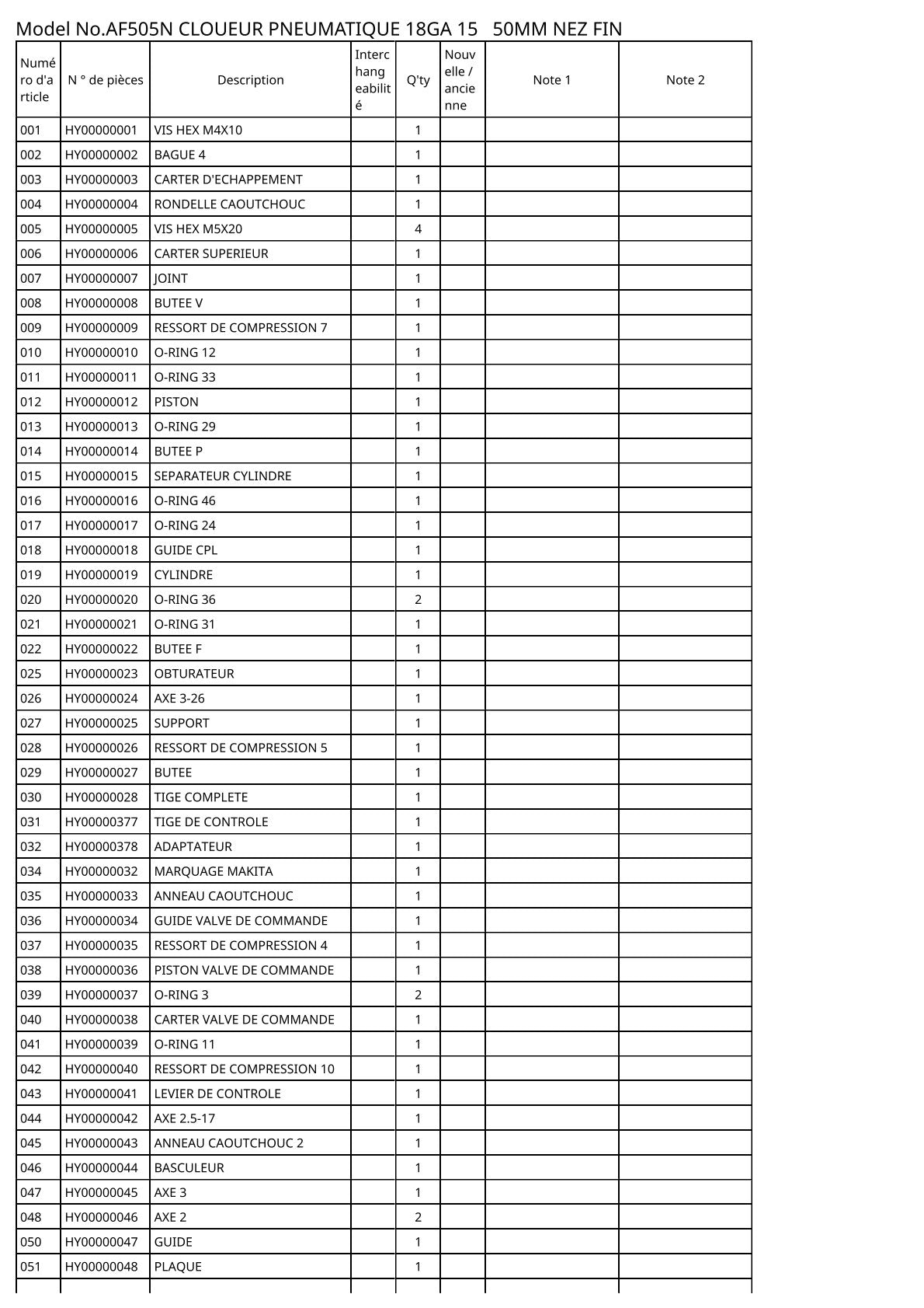 Vue éclatée Makita AF505N - page 2