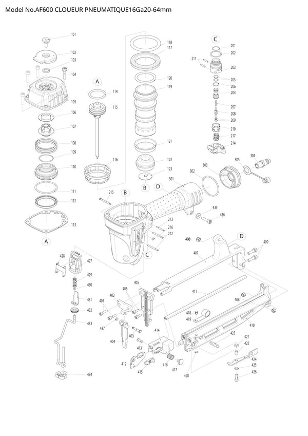Vue éclatée Makita AF600 - page 1