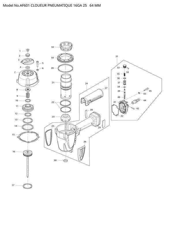 Vue éclatée Makita AF601 - page 1