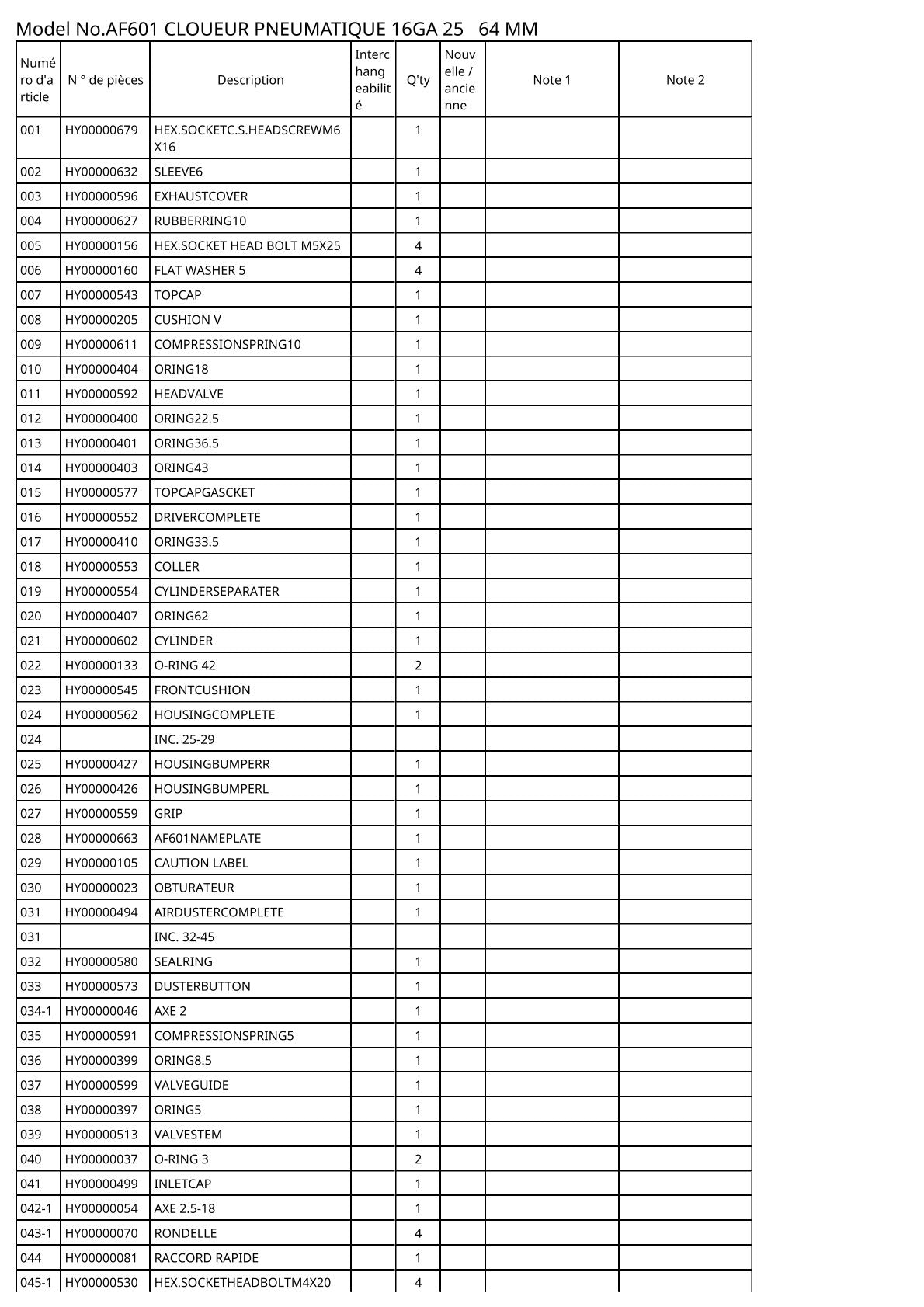 Vue éclatée Makita AF601 - page 3