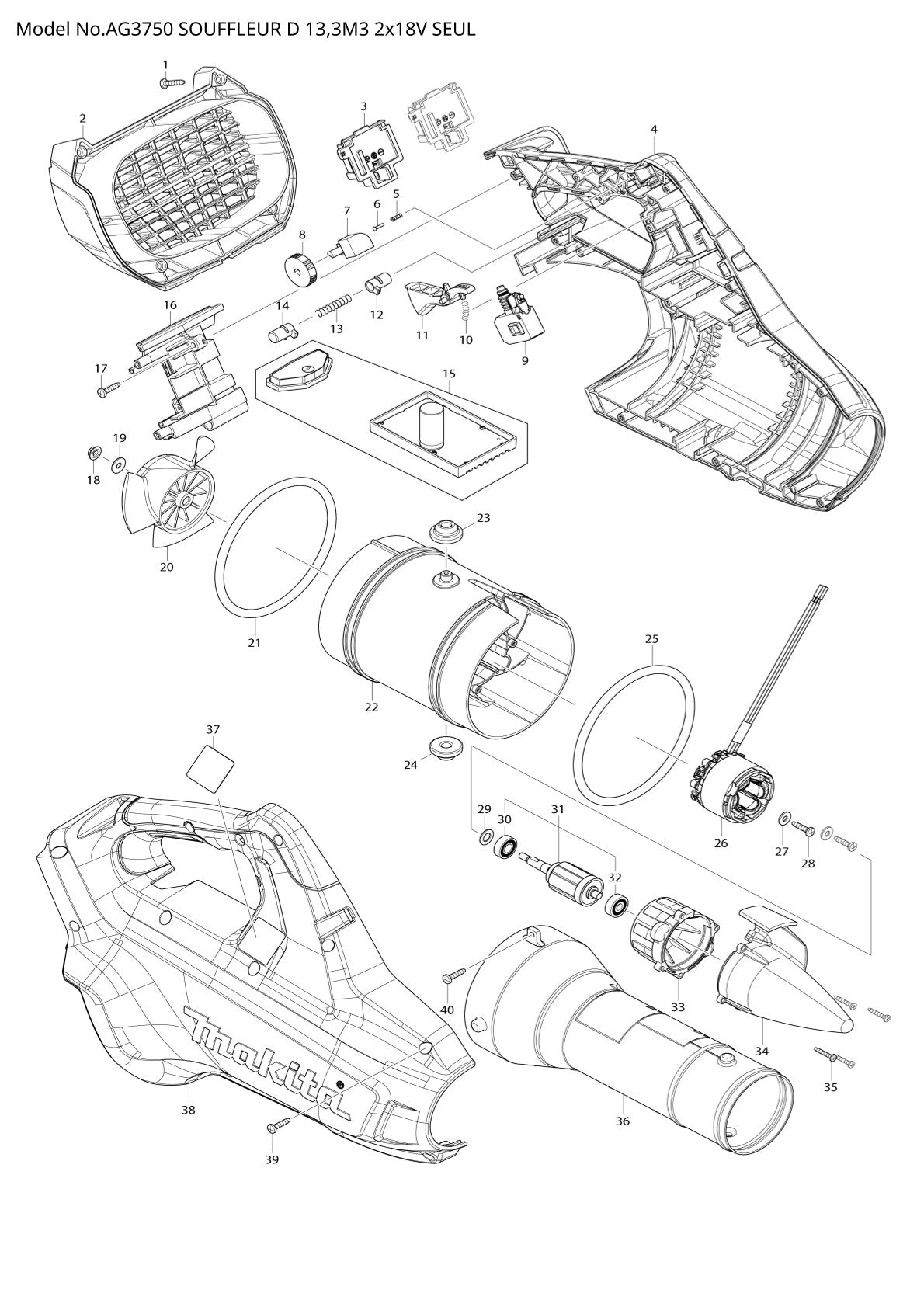 Vue éclatée Makita AG-3750 - page 1