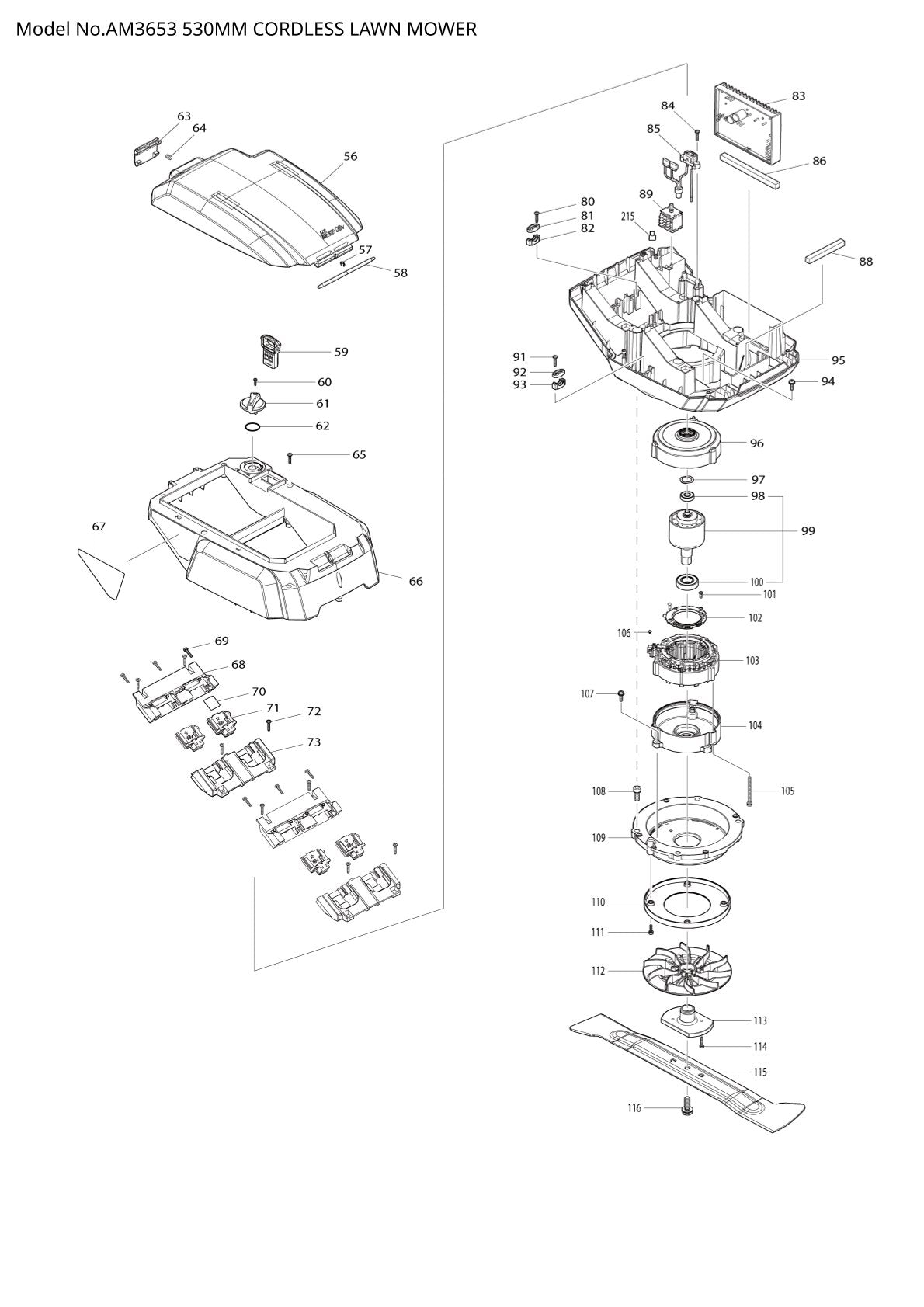Vue éclatée Makita AM3653 - page 2
